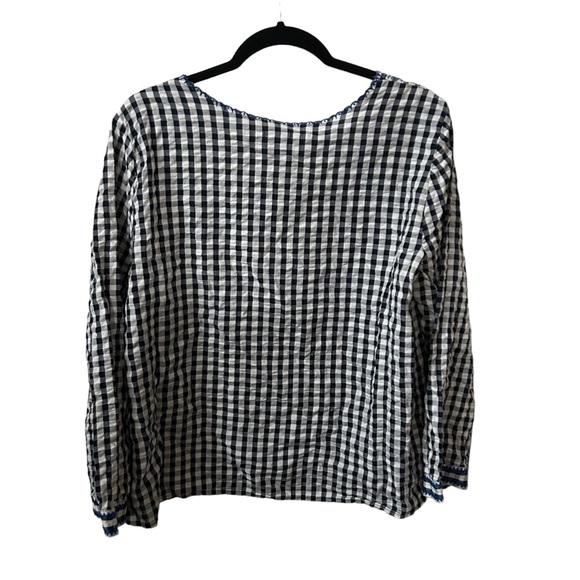 J. Crew Factory Navy & White Gingham With Cobalt Embroidery Square Neck Size L. - Picture 5 of 8